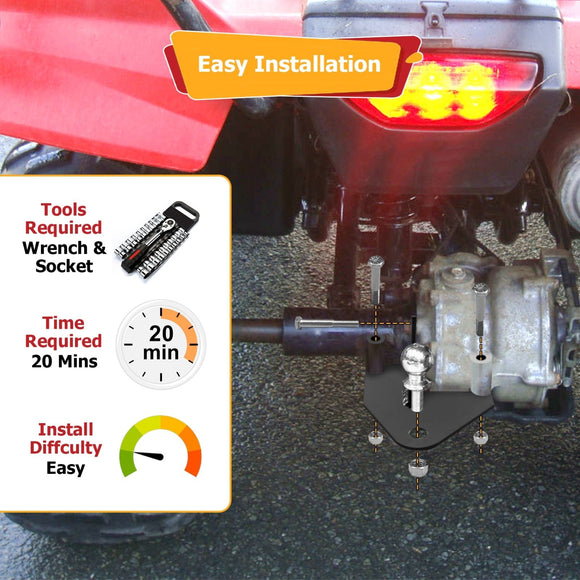 1997 - 2018 Honda TRX250 Recon Steel Rear Trailer Hitch Receiver Ball Mount 3/4" - WeiSen - 80120014