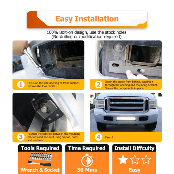 1999 - 2007 Ford 1st Gen F - 250 F - 350 F - 450 Super Duty Lower Grill 22" Straight Light Bar Mount Bracket - WeiSen - 70103010