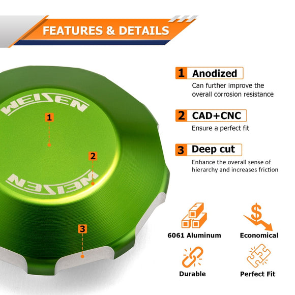 1999 - 2010 Ford F250/F350 Powerstroke 7.3/6.0/6.4 6061 Aluminum Green Sealed Oil Fill Cap - WeiSen - 70502003