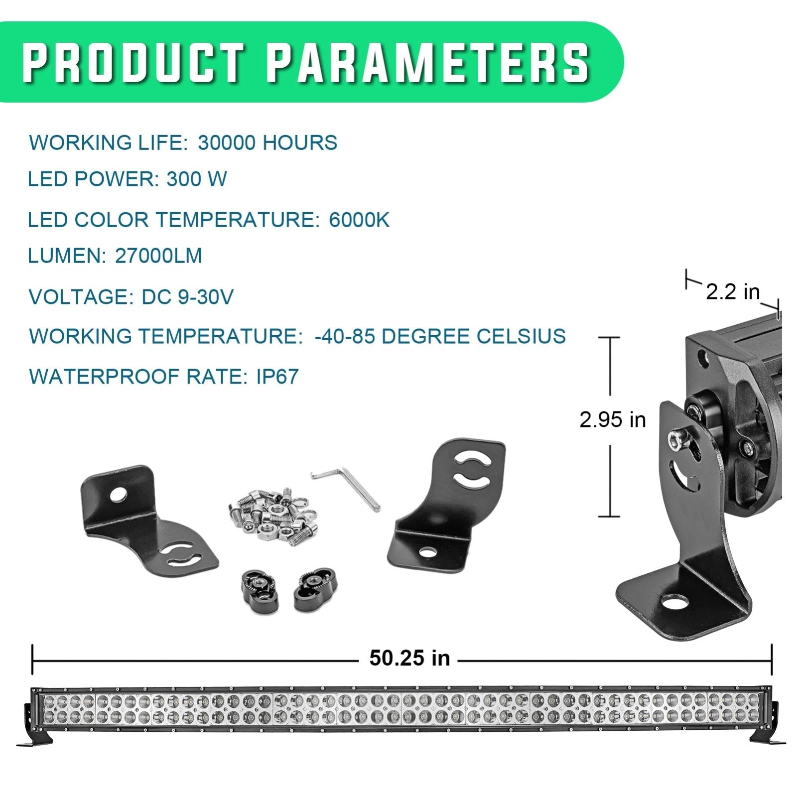 1999 - 2010 Jeep Grand Cherokee 52" Curved LED Light Bar Upper Roof Bracket Wire - WeiSen - 70101023+LED013+WI001 - A