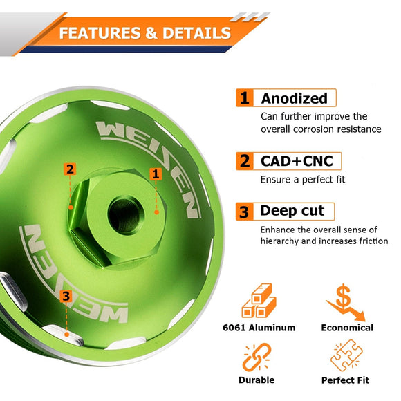 2003 - 2007 Ford Powerstroke 6.0L F250/F350 Super Duty 6061 Aluminum Green Sealed Fuel Filter Cap - WeiSen - 70504003