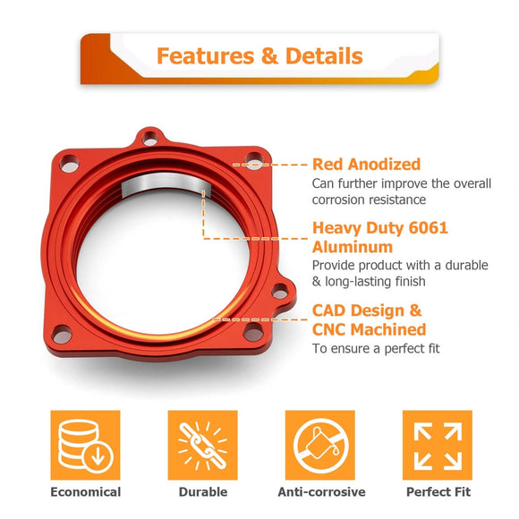 2003 - 2008 Dodge Ram 1500/2500/3500 Dodge Durango Heavy Duty 6061 Aluminum Throttle Body Spacer Kit - WeiSen - 70508008