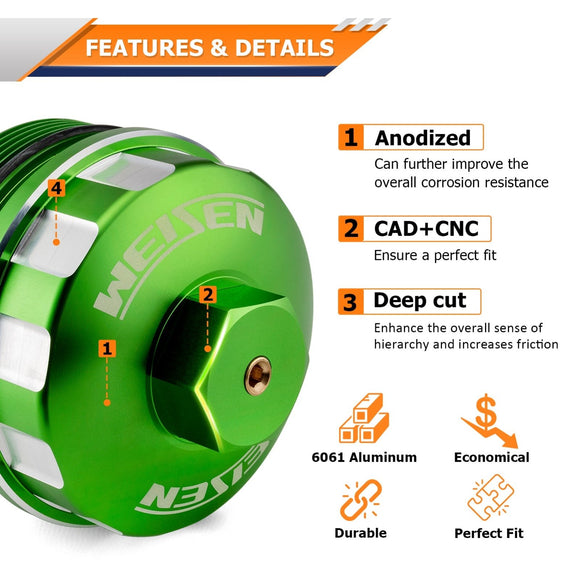 2003 - 2010 Ford Powerstroke 6.0L/6.4L 6061 Aluminum Oil Filter Cap #Part Number: EC781 (3C3Z6766CA) - WeiSen - 70503002