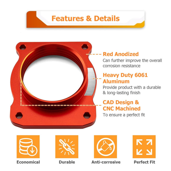 2005 - 2014 Ford Expedition F - 150 250 350 w/ 5.4L V8 Gas Engiens Heavy Duty 6061 Aluminum Throttle Body Spacer Kit - WeiSen - 70508009