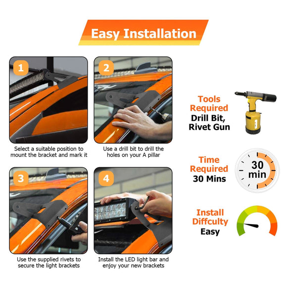 2005 - 2021 2nd Gen Nissan Frontier Upper Windshield 52" 300W Curved LED Light Bar Kit - WeiSen - 70101039+70202012+70203004