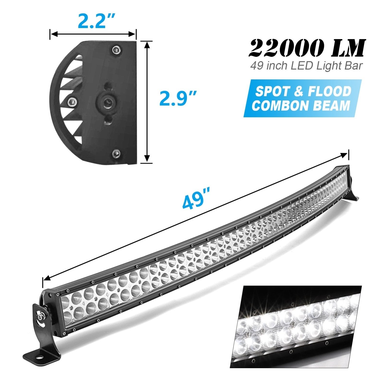 2007-2014 Silverado & Sierra 1500 2500HD 3500HD Roof 50" 288W Curved LED Light Bar Kit - Weisen