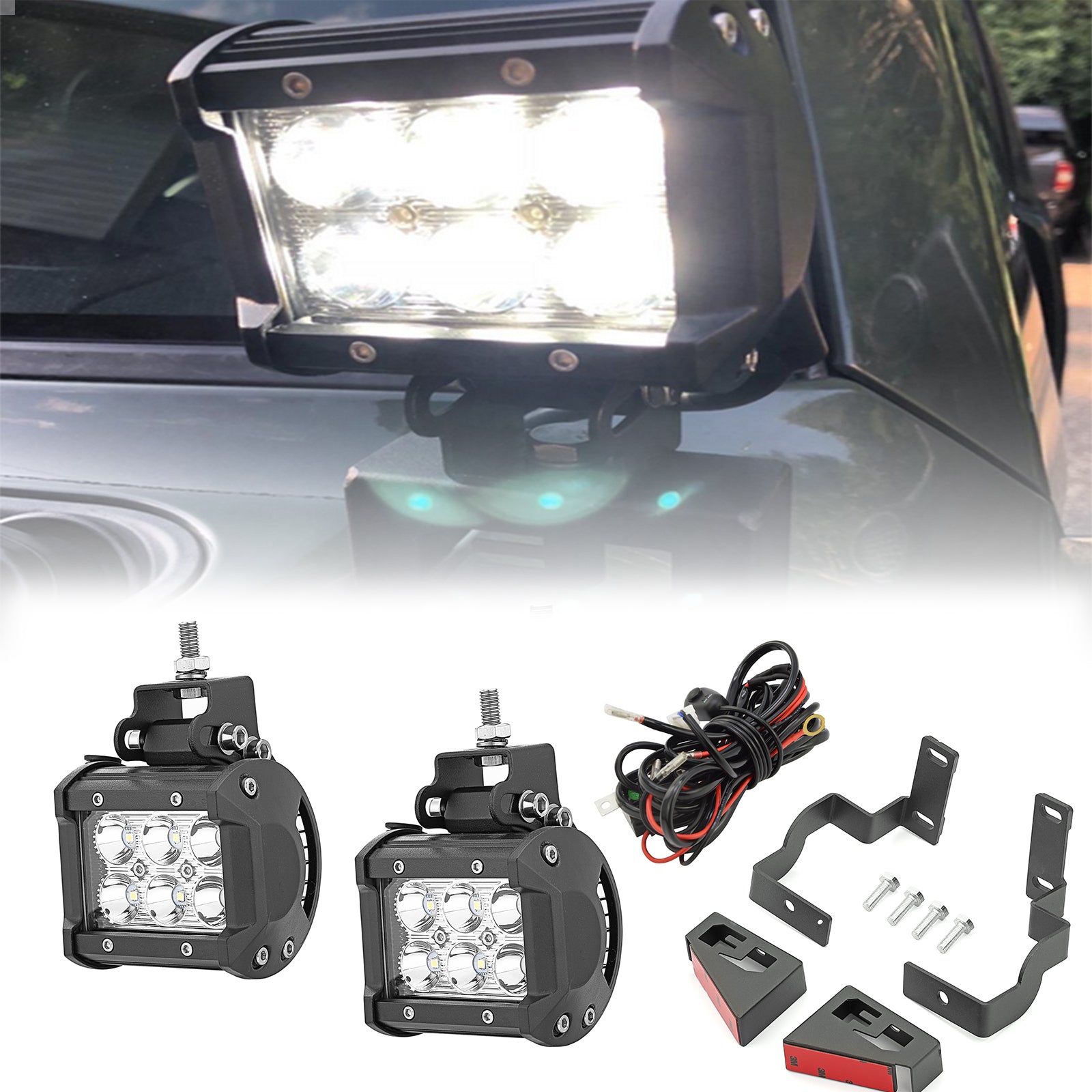 2007-2014 Toyota Fj Cruiser Hood Ditch Cowl LED Fog Light Pods Mounts Wire Kit - Weisen
