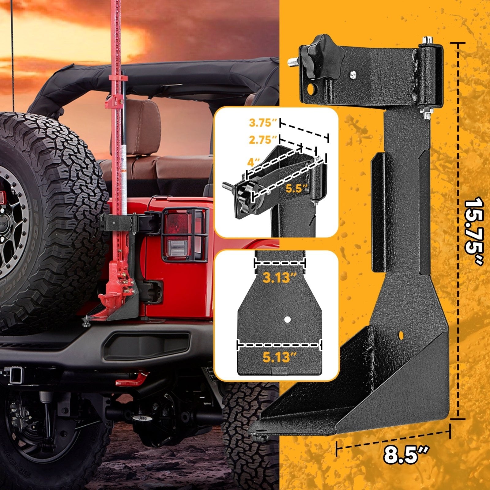 Vijay Heavy Duty Steel Tailgate Hinge Set For Jeep Wrangler JK 2007-2017 – Black Textured
