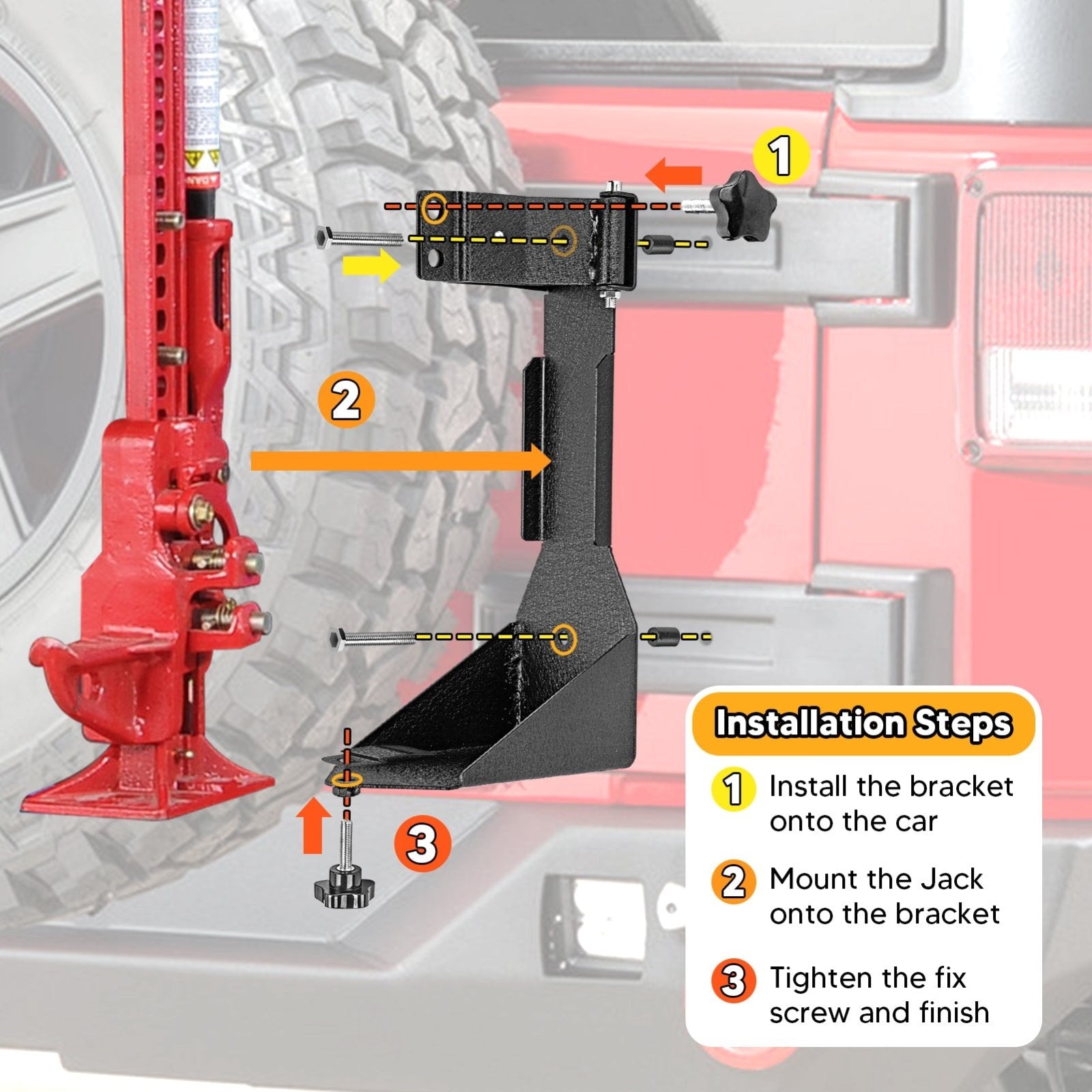 2007-2017 Jeep Wrangler JK Heavy-Duty Steel Tailgate High Lift Jack Mount Bracket - Weisen