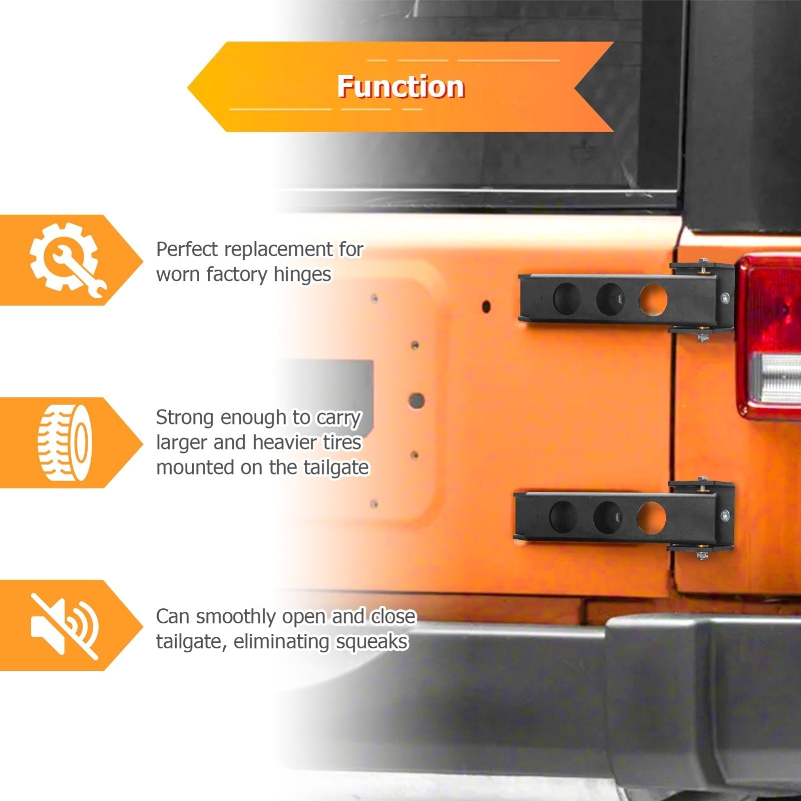 2007-2017 Jeep Wrangler JK Upgraded Heavy-Duty Steel Tailgate Hinges - Weisen