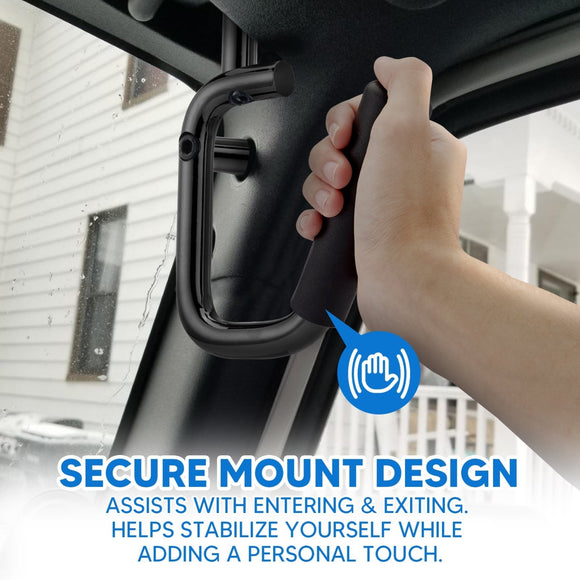 2007 - 2018 Jeep Wrangler JK Aluminum Gloss Black Front Grab Bar Handle Grip Kit - WeiSen - 70307004