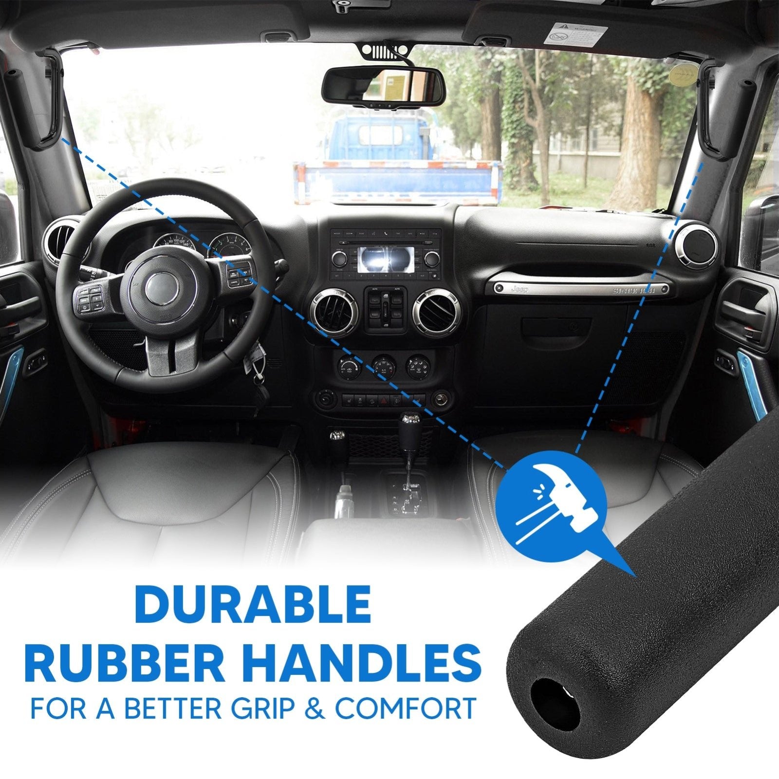 2007-2018 Jeep Wrangler JK Aluminum Gloss Black Front Grab Bar Handle Grip Kit - Weisen