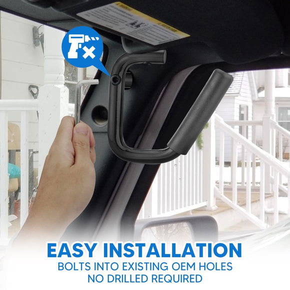 2007 - 2018 Jeep Wrangler JK Aluminum Gloss Black Front Grab Bar Handle Grip Kit - WeiSen - 70307004