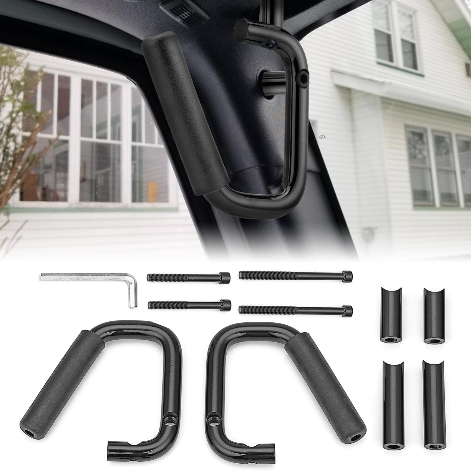 2007-2018 Jeep Wrangler JK Aluminum Gloss Black Front Grab Bar Handle Grip Kit - Weisen