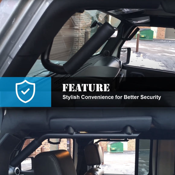 2007 - 2018 Jeep Wrangler JK Aluminum Gloss Black Front+Rear Grab Bar Handle Grip Set - WeiSen - 70307006