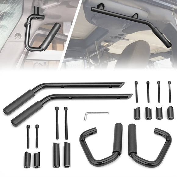 2007 - 2018 Jeep Wrangler JK Aluminum Gloss Black Front+Rear Grab Bar Handle Grip Set - WeiSen - 70307006