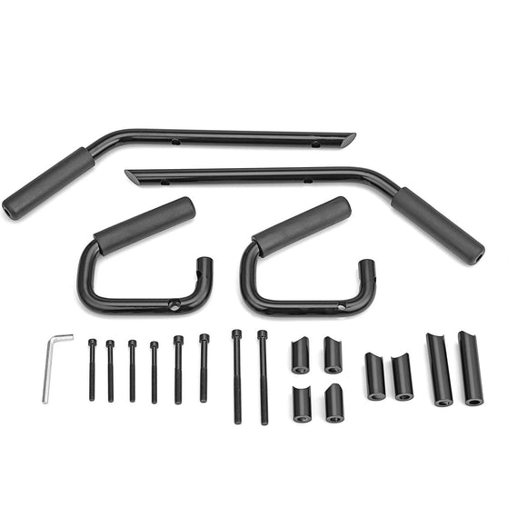 2007 - 2018 Jeep Wrangler JK Aluminum Gloss Black Front+Rear Grab Bar Handle Grip Set - WeiSen - 70307006