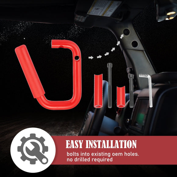 2007 - 2018 Jeep Wrangler JK Driver & Passenger Side Red Aluminum Grab Bar Handle Grip Kit - WeiSen - 70307001