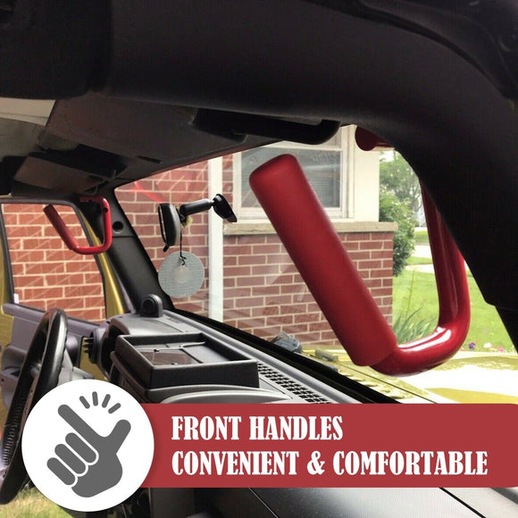 2007 - 2018 Jeep Wrangler JK Driver & Passenger Side Red Aluminum Grab Bar Handle Grip Kit - WeiSen - 70307001