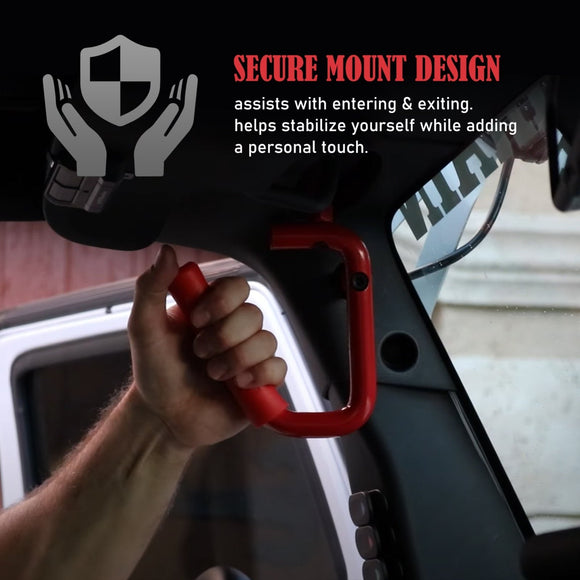 2007 - 2018 Jeep Wrangler JK Driver & Passenger Side Red Aluminum Grab Bar Handle Grip Kit - WeiSen - 70307001