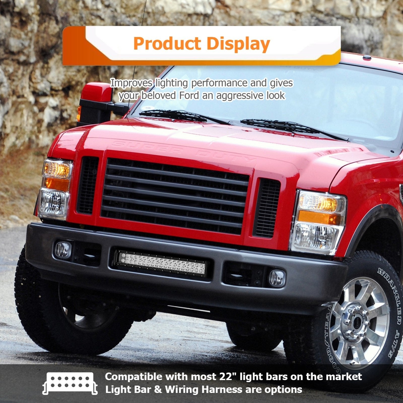 2008-2010 2nd Gen Ford F-250 F-350 F-450 Super Duty Front Bumper 22" LED Light Bar Kit - Weisen