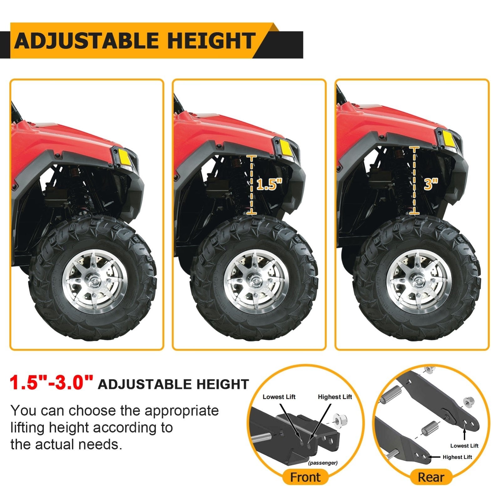 2008-2014 Polaris RZR 800 Solid Steel 1.5"-3.0" Adjustable UTV Lift Kit - Weisen