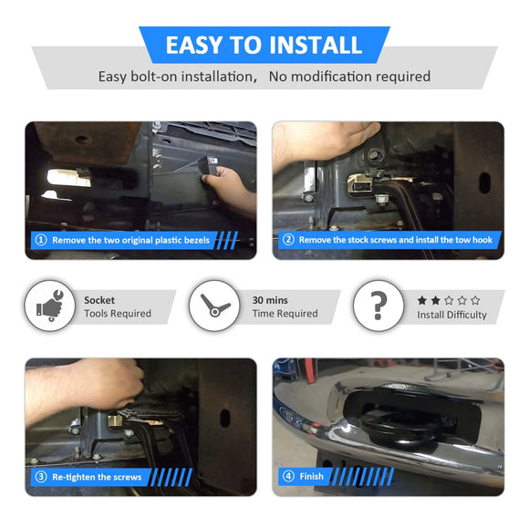 2009 - 2018 Dodge Ram 1500 Front Tow Hooks & Bezel Bracket Kit #68196982AA - WeiSen - 70304012+70304020