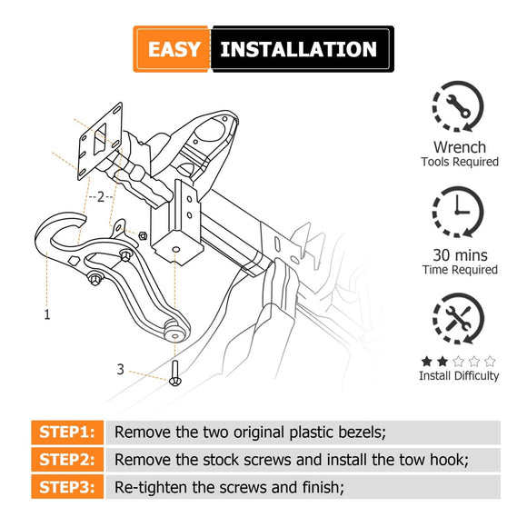 2009 - 2018 Dodge Ram 1500 Heavy Duty Solid Steel Front Bumper Tow Hooks - WeiSen - 70304020