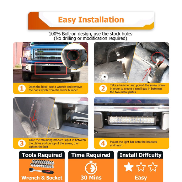 2010 - 2014 Ford F - 150/ SVT Raptor Front Bumper LED Light Bar Mount for 18" Straight Dual Row Light Bar - WeiSen - 70102047