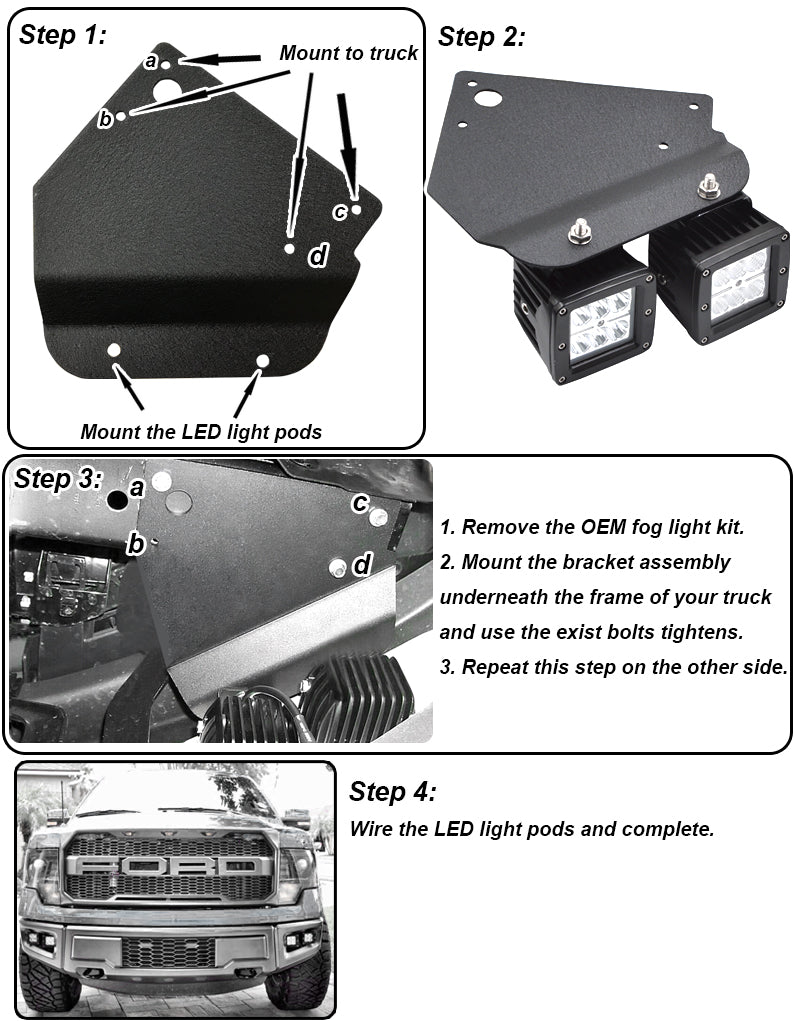 2010-2014 Ford F150 Raptor Bumper Light Pod Mount Brackets - Weisen