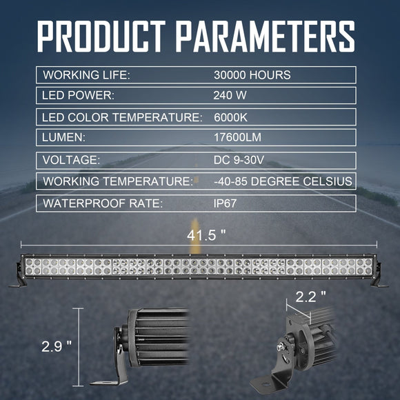 2010 - 2018 Dodge Ram 2500 3500 Hidden Bumper 42" LED Light Bar Brackets Wire - WeiSen - ZT014+LED009-A