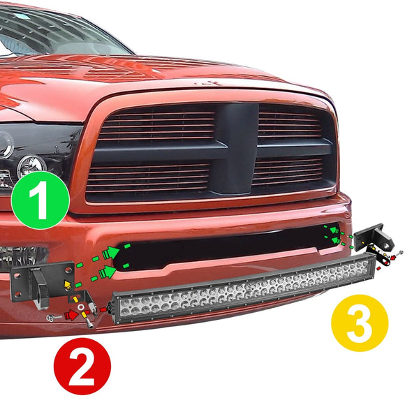 2010 - 2019 Dodge Ram 2500 3500 4500 32" Curved LED Light Bar Hidden Bumper Mount Kit - WeiSen - ZT014 - A - L8 - W1 - A