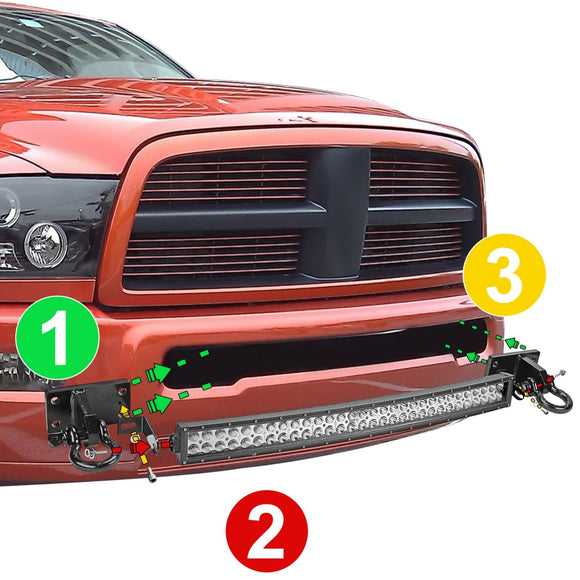 2010 - 2019 Dodge RAM 2500 3500 4500 Bumper 32" Curved LED Light Bar Tow Hook Brackets - WeiSen - 70102006+LED008+WI001 - A