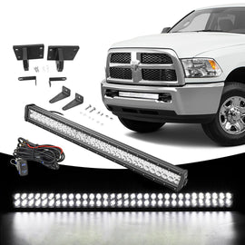 2010 - 2019 Dodge Ram 2500/3500/4500 Front Bumper 32" LED Light Bar Tow Hook Mount Bracket Kit - WeiSen - ZT014 - A+LED005+WI002