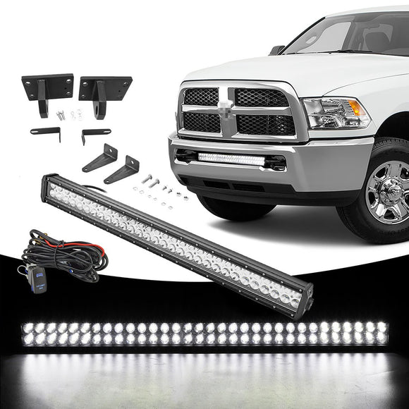 2010 - 2019 Dodge Ram 2500/3500/4500 Front Bumper 32" LED Light Bar Tow Hook Mount Bracket Kit - WeiSen - ZT014 - A+LED005+WI002