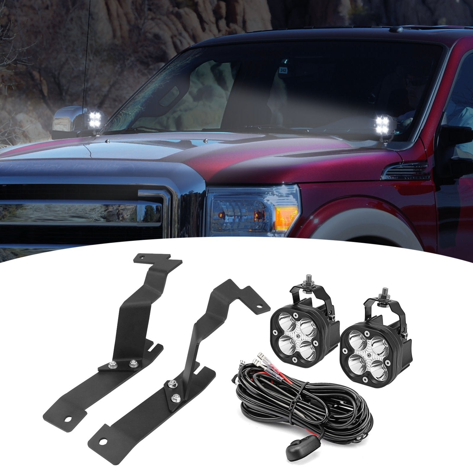 2011-2016 Ford F250 F350 Super Duty 3" Side Shot High Power LED Light Pods + Bracket Kit - Weisen