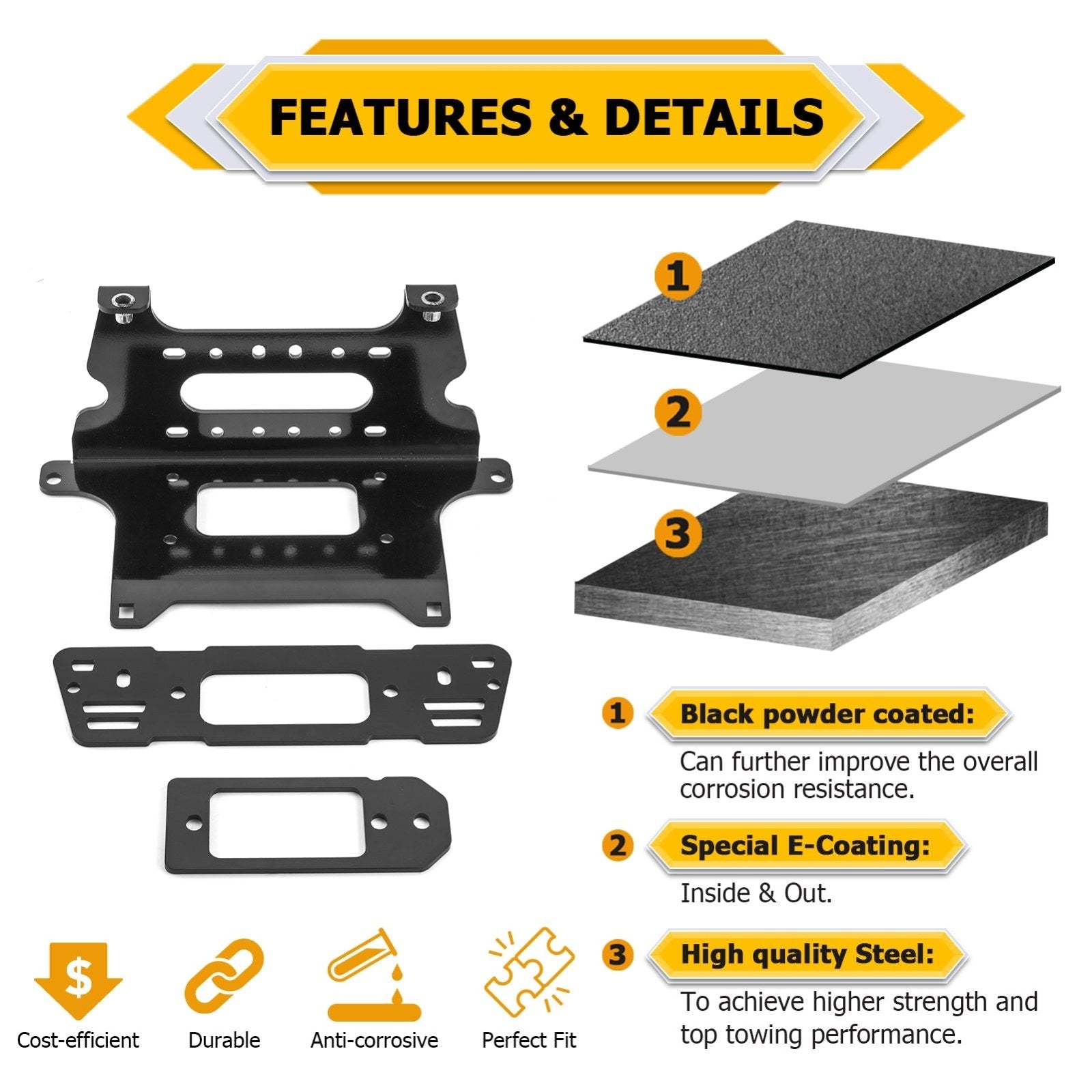 2013-2019 Polaris Range 570/900/100 Full Size Steel Winch Mounting Bracket - Weisen