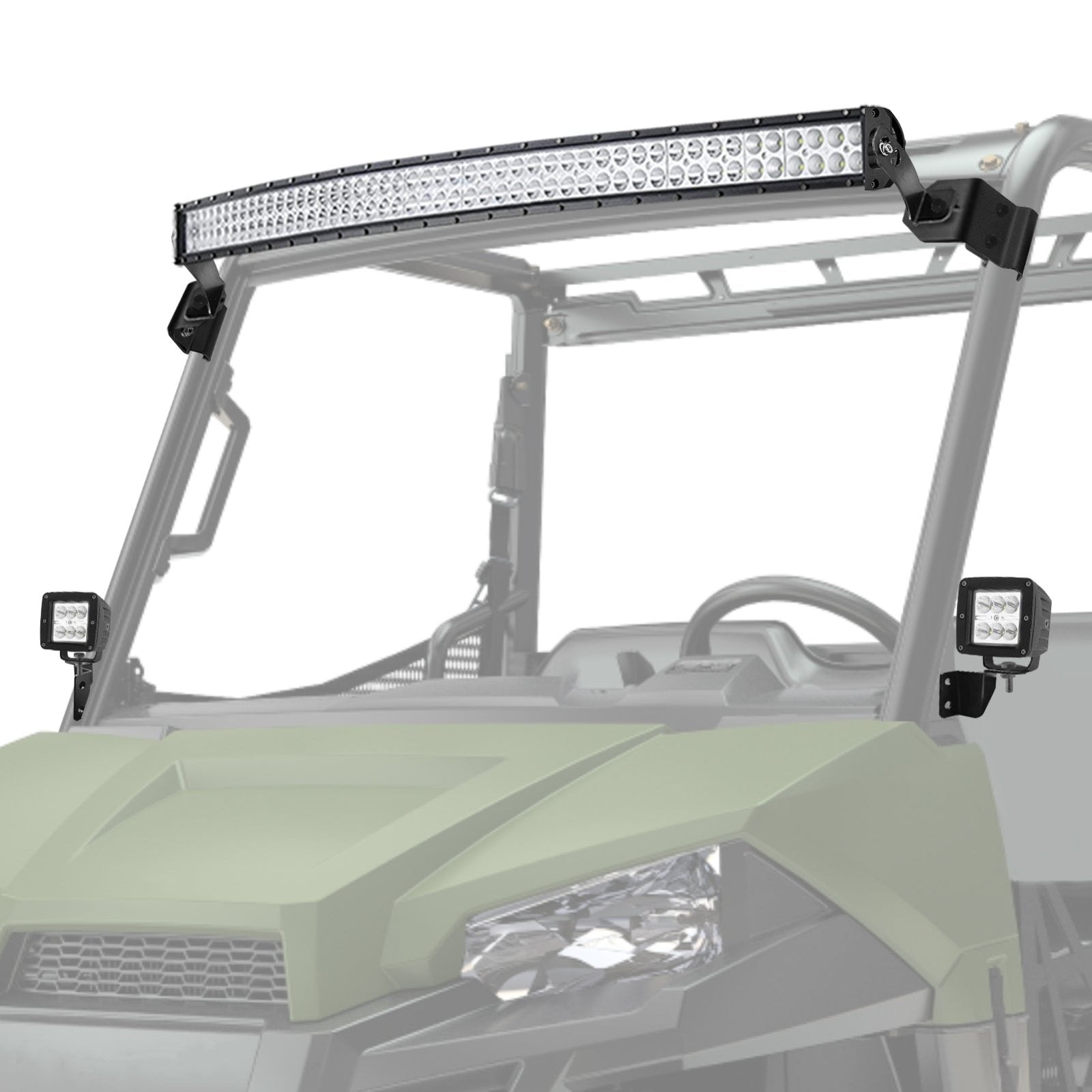 2013-2023 Polaris Ranger 570 900 Roof 50" LED Light Bar + Mounting Brackets + A Pillar Fog Pod Kit - Weisen