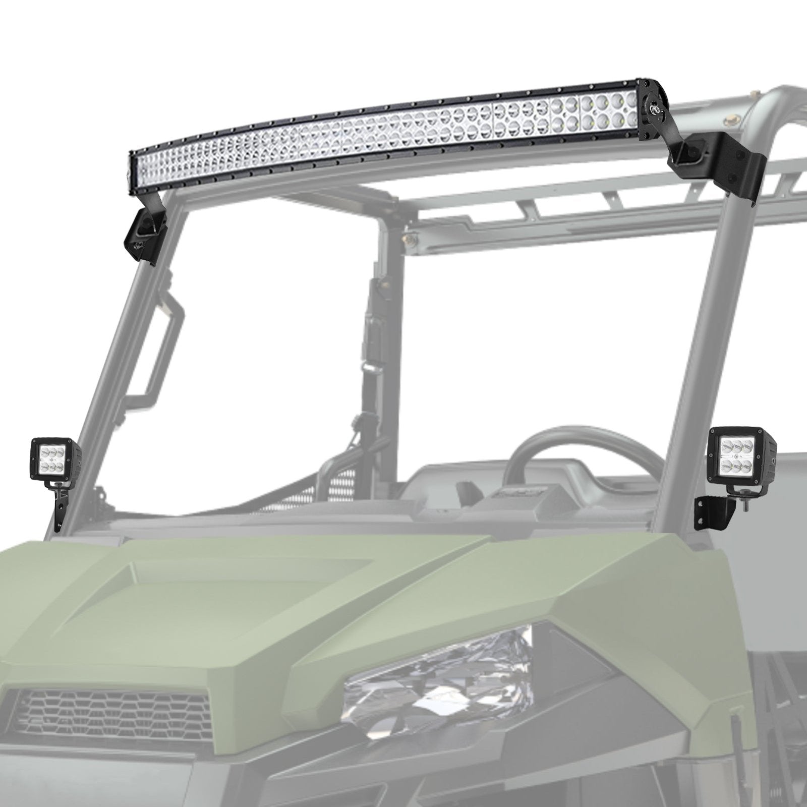 2013 - 2024 Polaris Ranger 570 900 Roof 50" LED Light Bar + Mounting Brackets + A Pillar Fog Pod Kit - Weisen - ZT088 - A+LED010+WI002+ZT095+LED001+WI005 - A