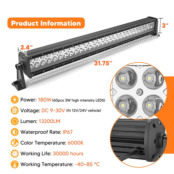 2014 - 2021 Polaris RZR 900 XP 1000 Straight 32" LED Light Bar Kit - WeiSen - ZT034 - L5 - W1 - A