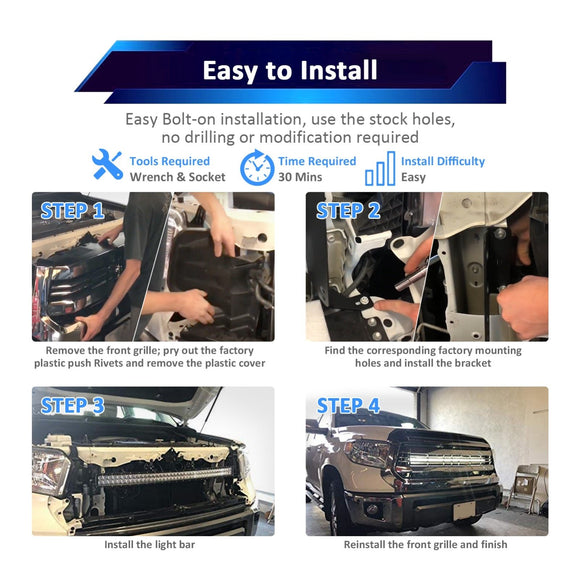 2014 - 2021 Toyota Tundra Upper Grille 42" Curved LED Light Bar Kit - WeiSen - 70103002+70202009