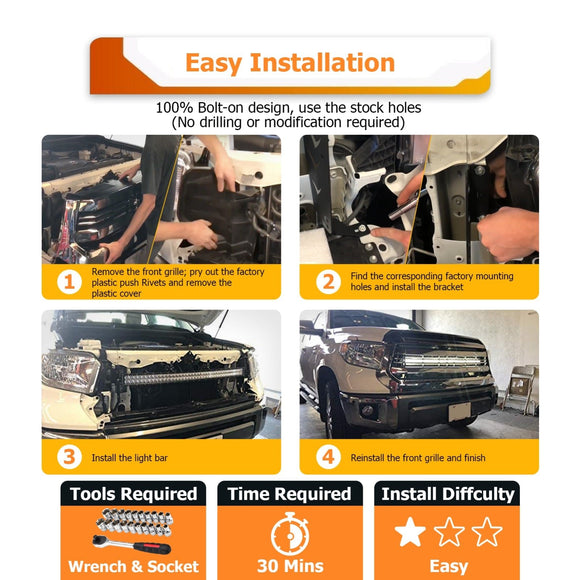 2014 - 2021 Toyota Tundra Upper Grille Dual 42" Curved LED Light Bar Kit - WeiSen - 70103002+70202008*2+70203006