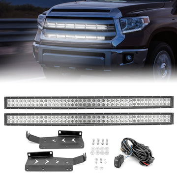 2014 - 2021 Toyota Tundra Upper Grille Dual 42" Curved LED Light Bar Kit - WeiSen - 70103002+70202008*2+70203006