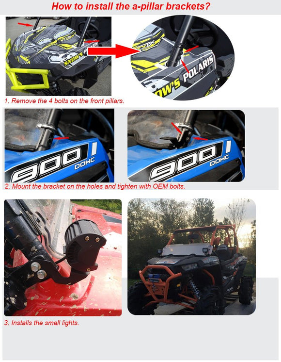 2014 - 2023 Polaris RZR XP1000 900 800 A Pillar Light Pod Mount Bracket - WeiSen - ZT001