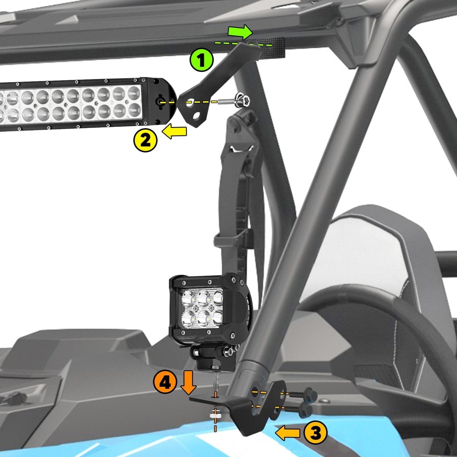 2014-2022 Polaris RZR XP 1000 Roof 32" Straight LED Light Bar Bracket Mount Wire Kit - Weisen
