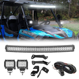 2014 - 2020 RZR 900 XP1000 Roof 32" Curved LED Light Bar + Light Pod + Bracket Wire Kit - WeiSen - ZT007 - A+ZT001+LED003+LED008+WI004
