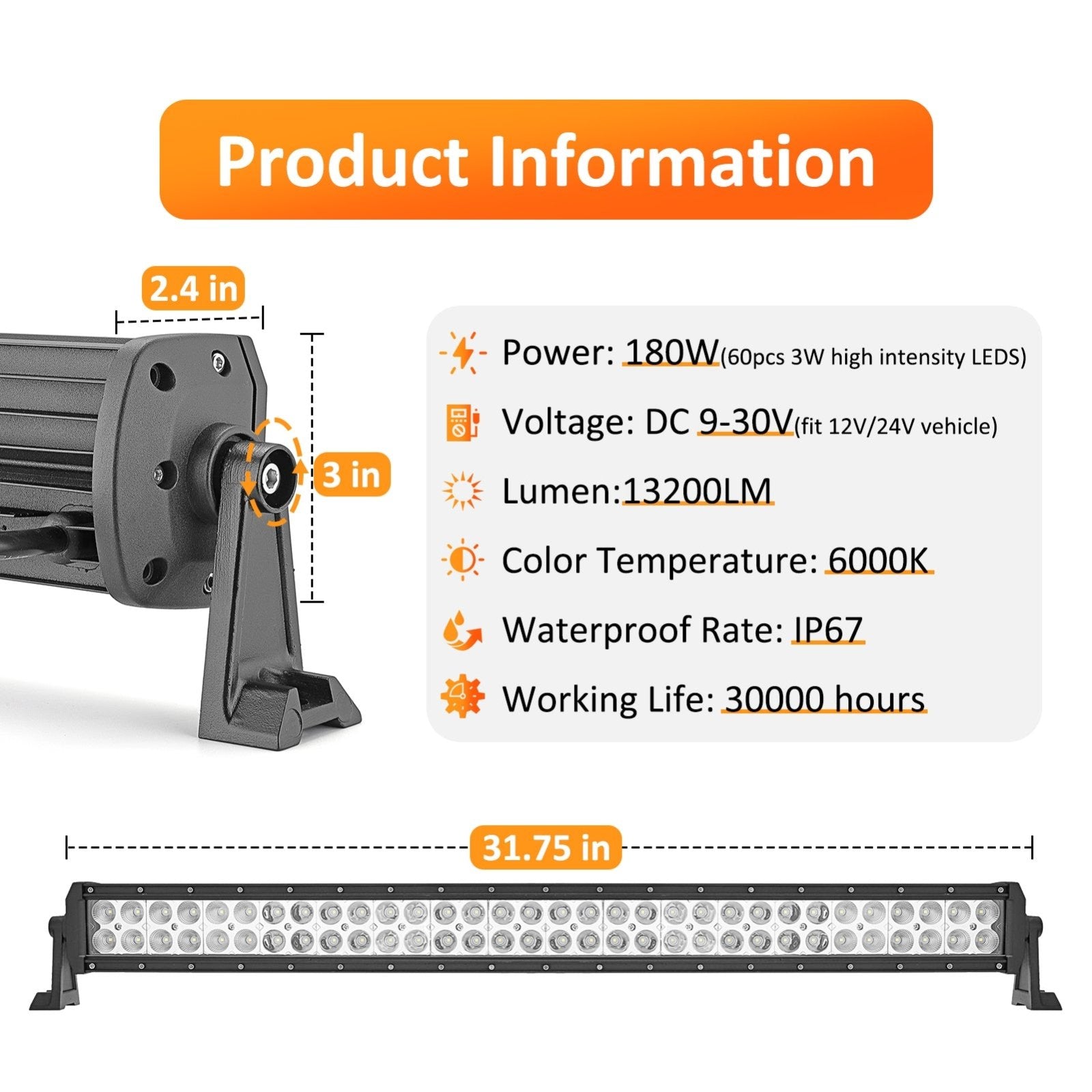 2014-2023 Polaris 800 900 RZR XP 1000 Combo Beam 32" LED Light Bar Over Hood Mount Kit - Weisen