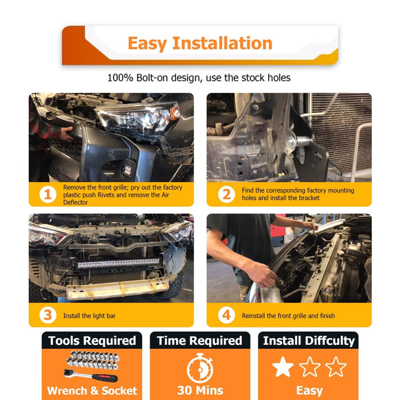 2014 - 2024 Toyota 4Runner Heavy - Duty Steel Front Bumper Light Bar Mounting Bracket for 32" Straight Slim Or Dual Row Light Bar - WeiSen - 70103008