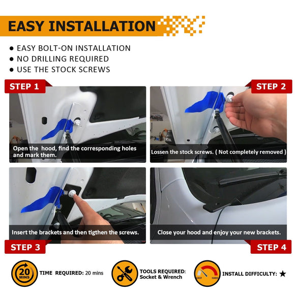 2015 - 2019 Chevrolet Silverado 2500HD 3500HD Solid Steel Hood Hinge LED Work Light Bracket Mount - WeiSen - 70104033