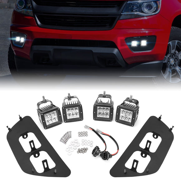 2015 - 2020 Chevrolet Colorado Bumper Fog Lights Dual 3" 24W LED Pod Mount Upgrade Kits - WeiSen - ZT107+LED001*2+WI010